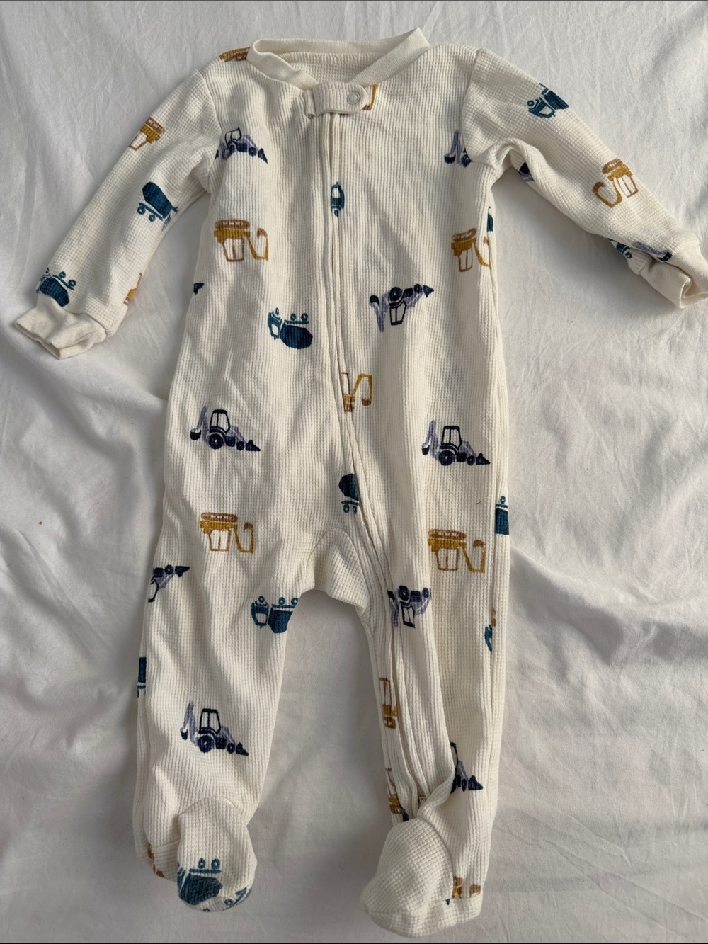 Unbranded Kids Cream Waffle One-Piece with Construction Print